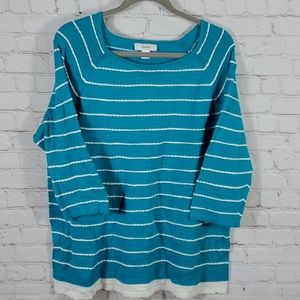 CJ Banks 1X Striped 3/4 Sleeve Sweater